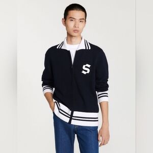 Sandro Wool Blend Varsity Style Zip Up Sweater